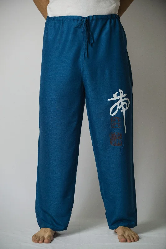 Daily Deals Mens Chinese Writing Pants in Blue