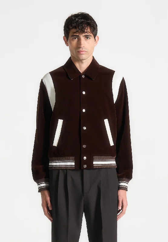 Best Seller Velvet & Satin Varsity Jacket - Brown