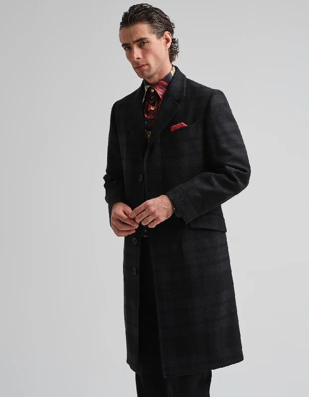 Weekend Deals That Sparkle Tonal Black Tartan Covert Coat GOLD