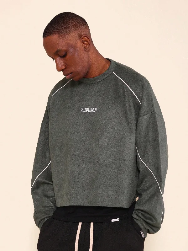 Lowest Price Suedette Crop Fit Sweatshirt With Piping Detail