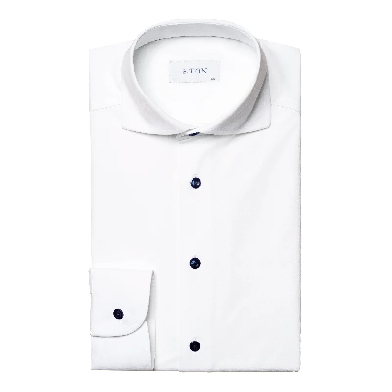Great Deals White 4-Way Stretch Wide Spread Collar Slim Fit Shirt - ETON