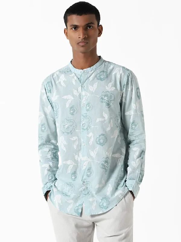 Exclusive Deal ETA Light Teal Printed Floral Resort-Fit Shirt