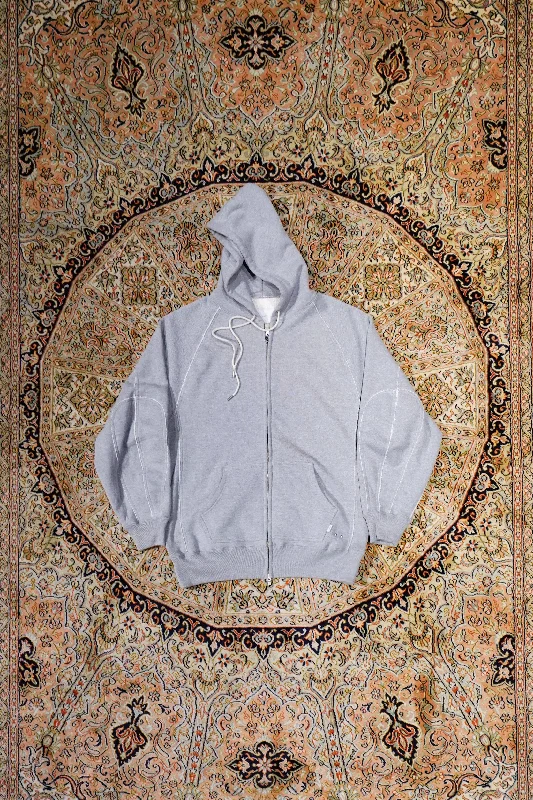 Super Deal SUGARHILL ZIP-UP RAW EDGE HOODIE(GRAY)