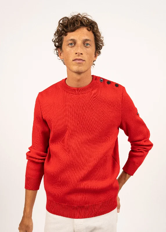 Super Bargain CANCALE - Wool Fisherman Sweater with Button Shoulder | Loose Fit (RED)