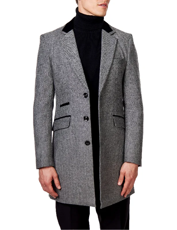 Exclusive Deal COSMO – HERRINGBONE WOOL BLEND LONG OVERCOAT IN GREY