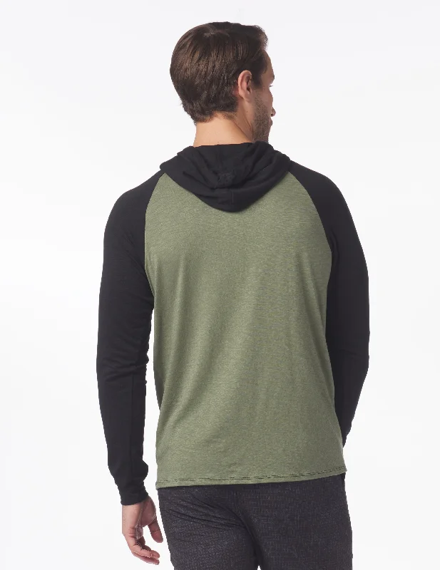 Crazy Savings Low Tide Henley Hoodie: Moss/Black
