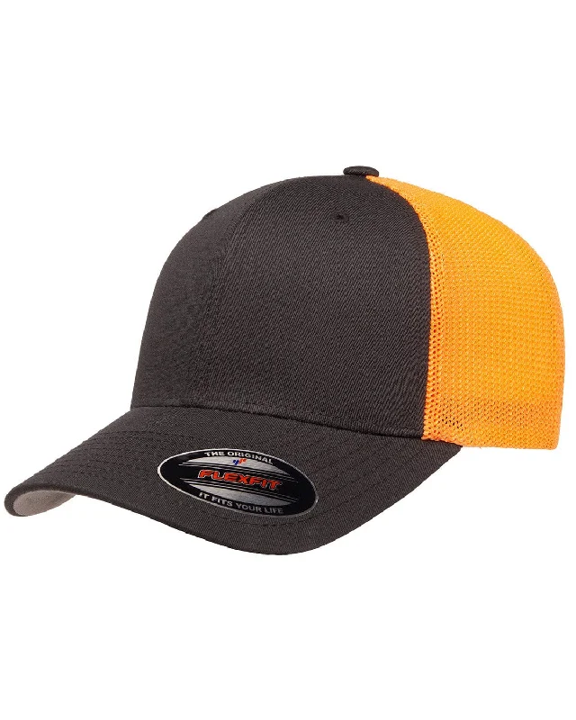 Weekend Shopping Made Better Yupoong Flexfit 6-Panel Trucker Cap | Chrcl/ Neon Orng