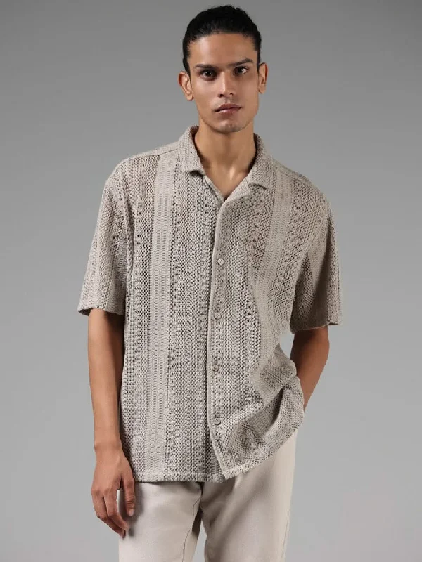 Clearance Sale ETA Grey Crochet Cotton Resort-Fit Shirt