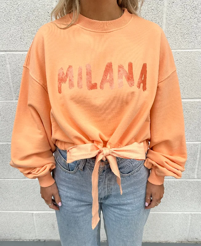 Final Offer Washed Orange Cropped Ribbon Sweatshirt.