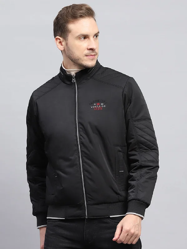 Stock Up and Save Men Black Solid Mock Neck Full Sleeve Jacket