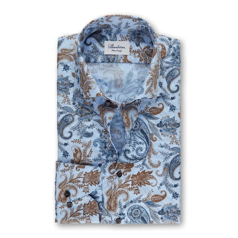 Savings Bonanza Stenstroms Light Blue Paisley Fitted Body Shirt