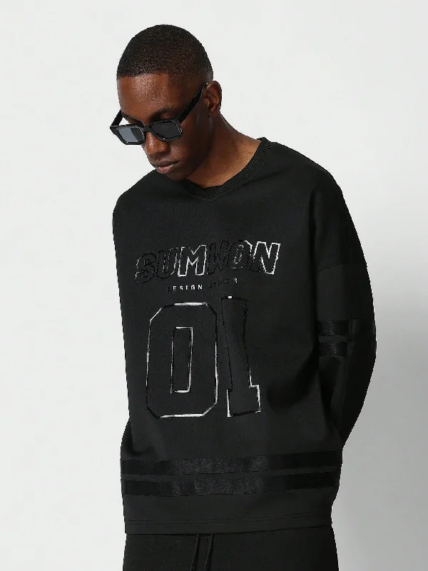 Weekend Offers That Please Oversized Fit Sweatshirt With Front Glossy Graphic Print