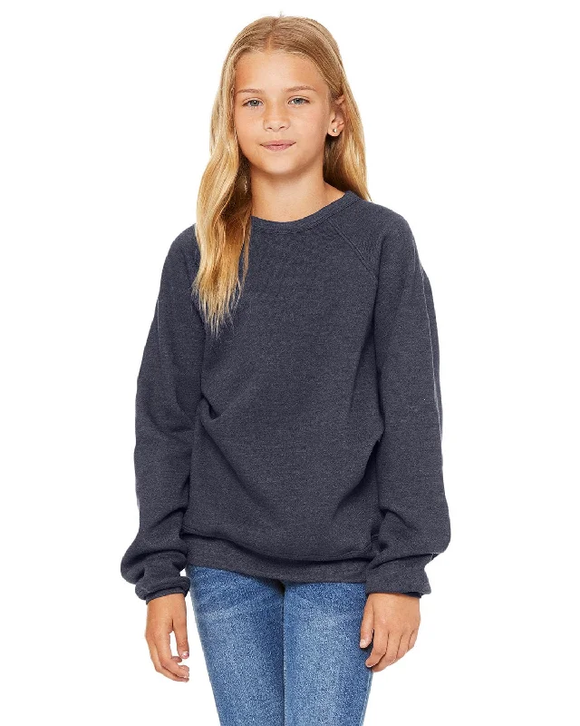 Discount Deals Bella+Canvas Youth Sponge Fleece Raglan Sweatshirt | Heather Navy