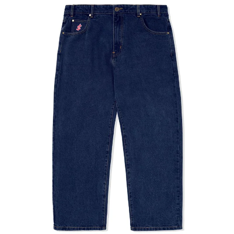 Steal Deal Cash Only - Logo Baggy Denim Jeans Raw Indigo