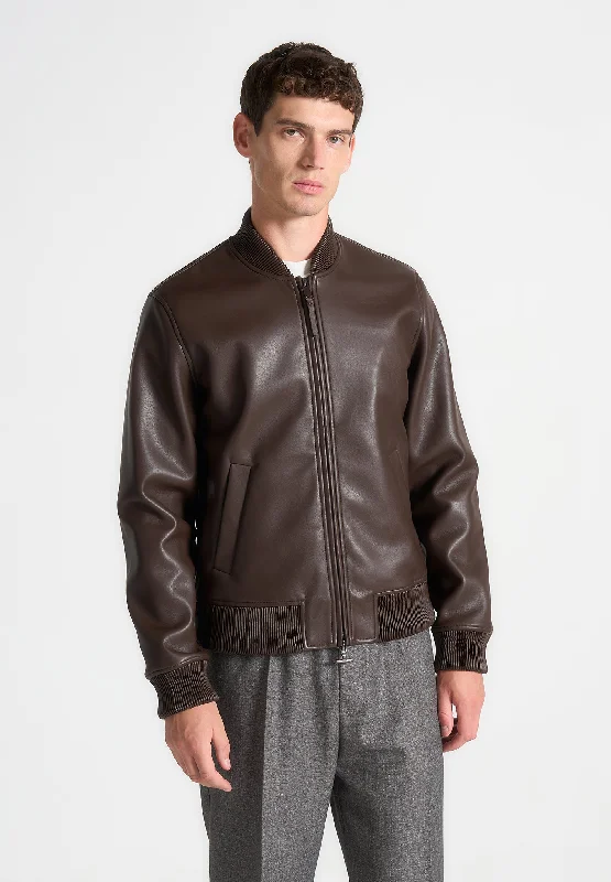Unbeatable Deal Leather Bomber Jacket - Brown