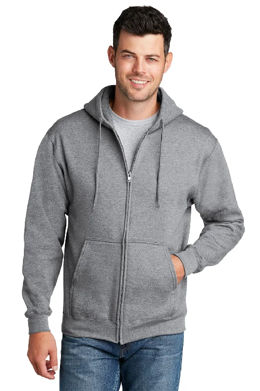 Year-End Clearance Port & Company Mens Core Pill Resistant Fleece Full Zip Hooded Sweatshirt Hoodie w/ Pockets - Heather Grey Year-End Clearance Port & Company Mens Core Pill Resistant Fleece Full Zip Hooded Sweatshirt Hoodie w/ Pockets - Heather Grey