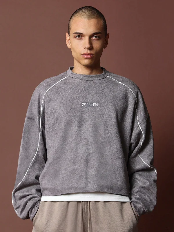 Special Offer Suedette Crop Fit Sweatshirt With Piping Detail
