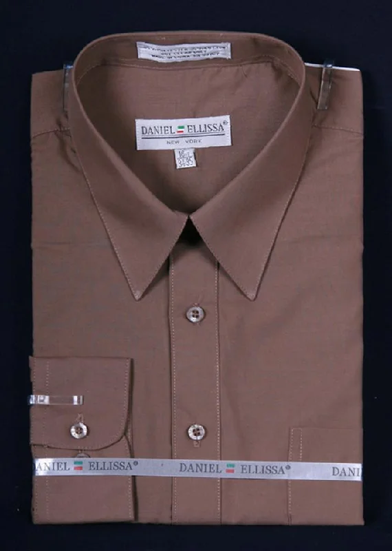 Super Deal Men's Taupe Long Sleeve Dress Shirt