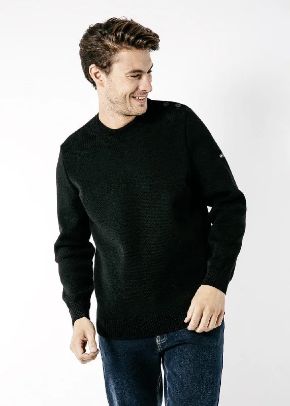 Mega Deal CANCALE - Wool Fisherman Sweater with Button Shoulder | Loose Fit (BLACK)