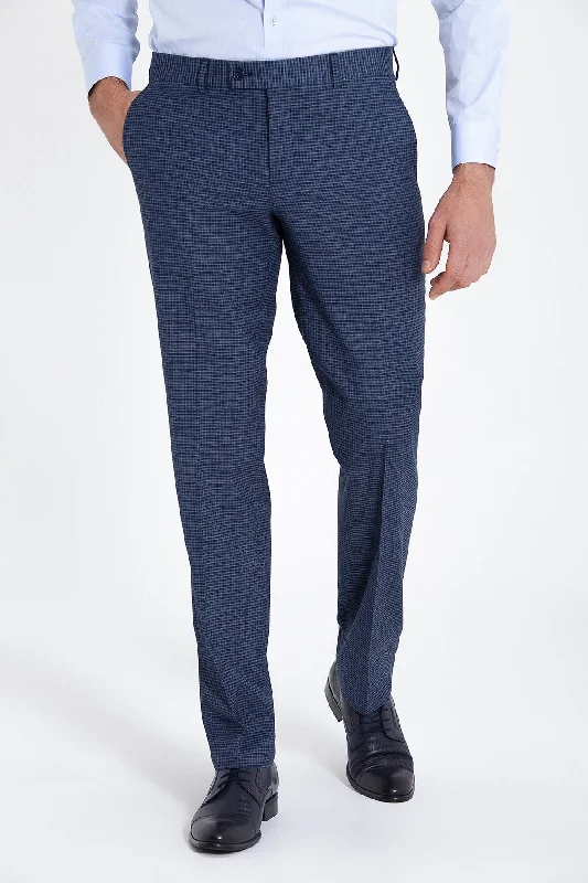 Limited Stock Dynamic Fit Side Pocket Low Waist Wool Grid Navy Dress Pants