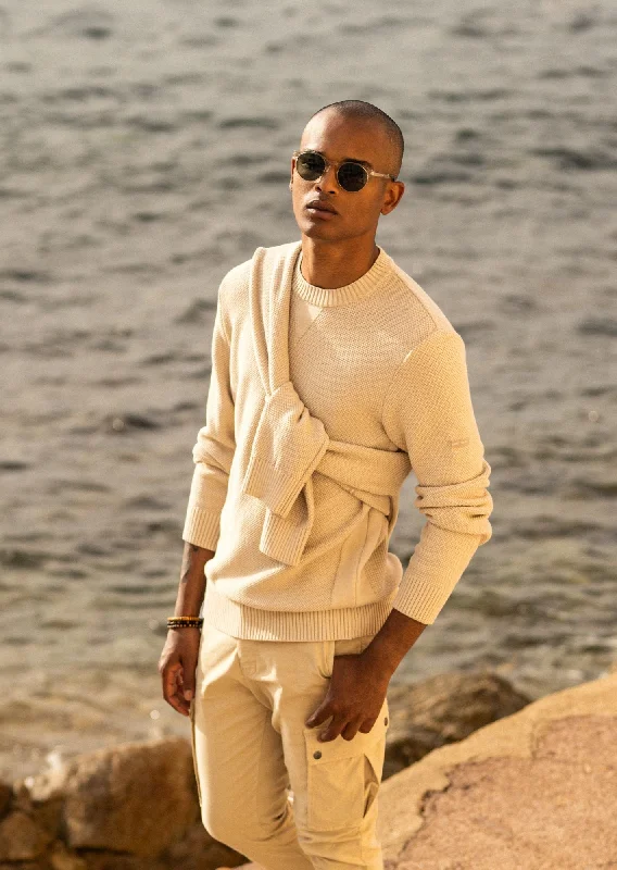 Weekend Savings Bonanza JOBOURG - Cotton Sweater in Moss Stitch for Men (OATMEAL)