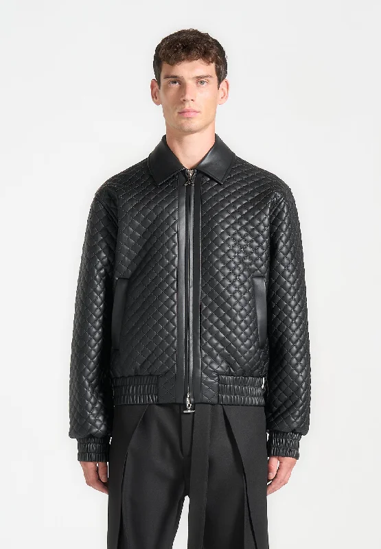 Bonus Savings Quilted Leather Varsity Jacket - Black