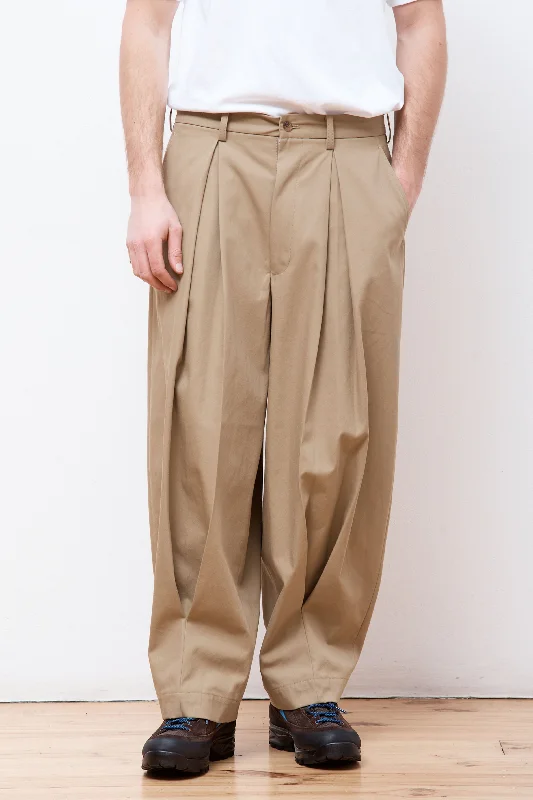 Online Only Cotton Twill Pleated Pants Beige