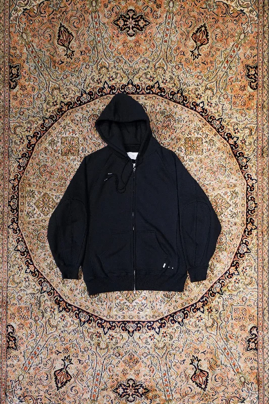 Price Drop SUGARHILL ZIP-UP RAW EDGE HOODIE(BLACK)
