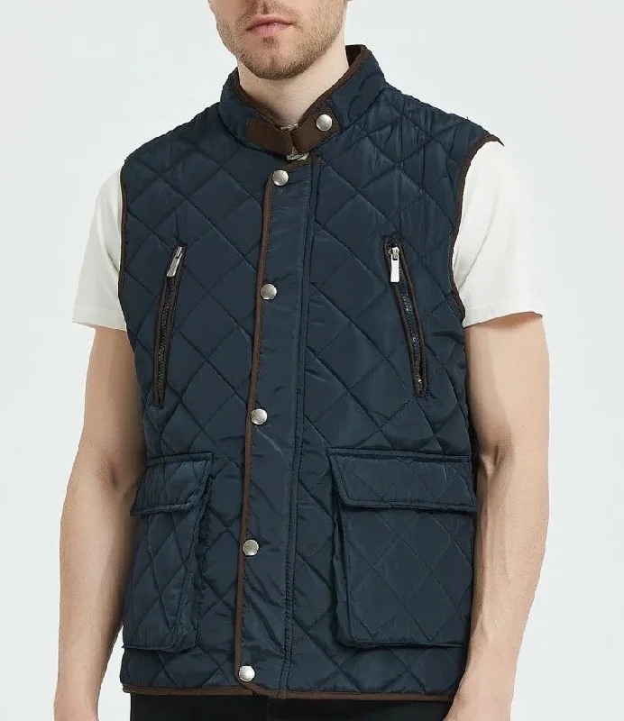 Huge Discounts Classic Quilt Gilet with Trims in Navy