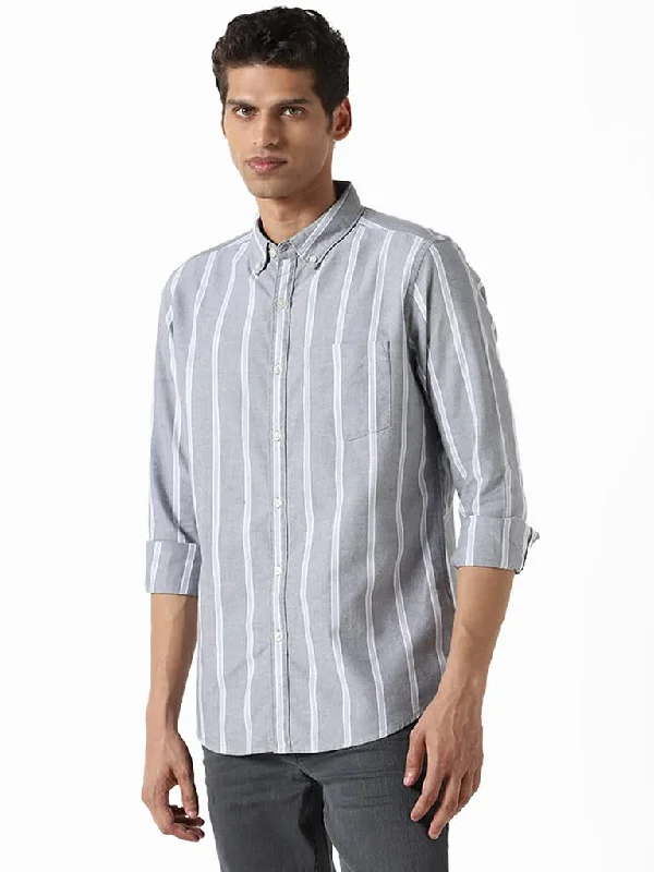 Weekend Deals That Sizzle WES Casuals Striped Dark Grey Slim-Fit Shirt