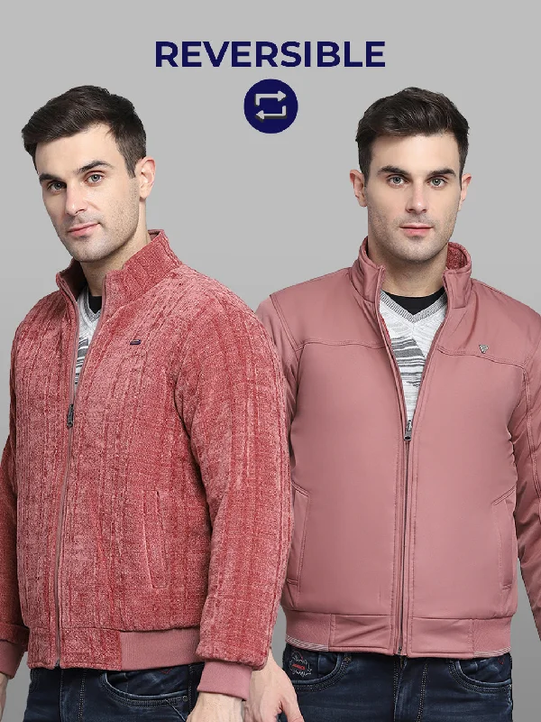 Pay Less Men Pink Solid Mock Neck Full Sleeve Jacket