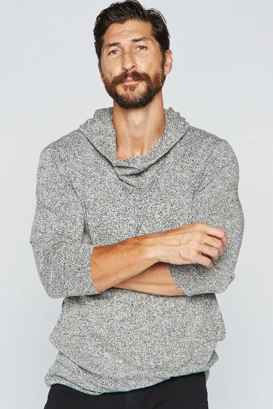 Factory Direct Sale Men's 3/4 Sleeve Cowl Neck Visor Hoodie - Melange