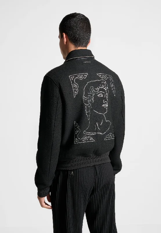 New Deal Rhinestone Wool Blend Varsity Jacket - Black