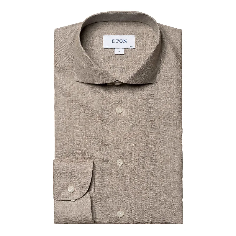 Friends and Family Sale Beige Wrinkle-Free Flannel Shirt Contemporary Fit - ETON