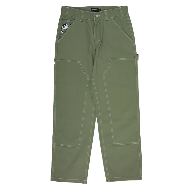 Weekend Bargains to Snag Theories PIANO TRAP Double Knee Carpenter Pant Sage Contrast Stitch