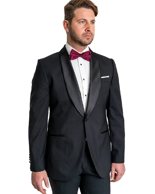 Season Finale Sale Black Wool Stretch Shawl Collar Tuxedo Jacket