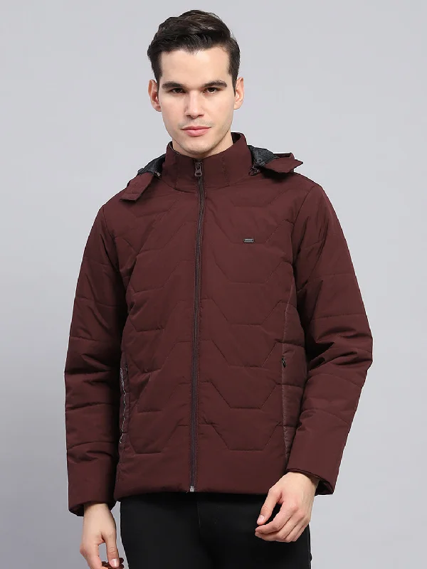Price Fest Men Maroon Solid Detachable Hood Full Sleeve Jacket