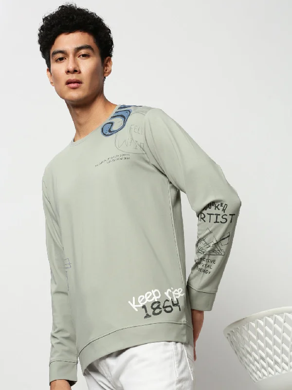 Online Exclusive Men Green Typographic Casual Sweatshirts