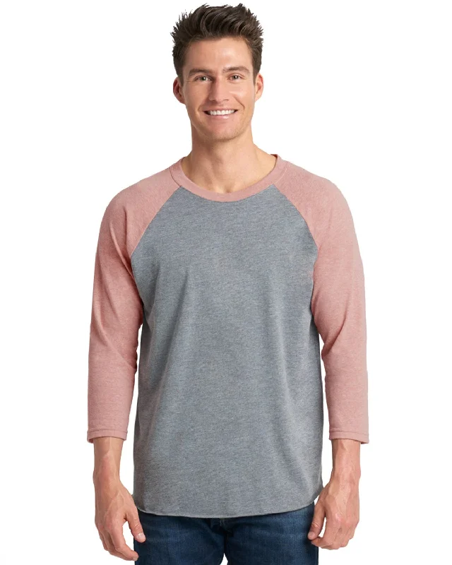 Sneak Peek Sale Next Level Unisex Triblend 3/4-Sleeve Raglan Tee | Dsrt Pnk/ Prm Ht