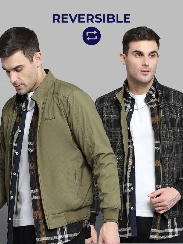 Take Advantage Men Green Solid Mock Neck Full Sleeve Jacket