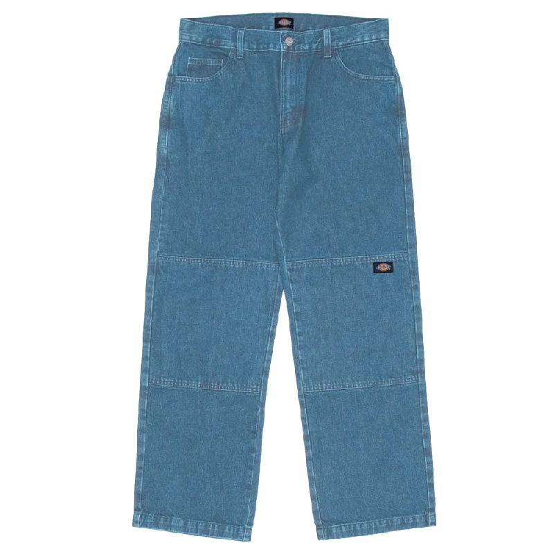 Super Deal Dickies - 85-283 Double Knee Loose Fit Denim Jeans Stone Washed Indigo