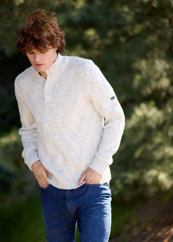 Epic Deals NEUCHATEL - 1/4 Buttoned, High-Collar Sweater with Structured Knit (LIGHT GRAY MELANGE)