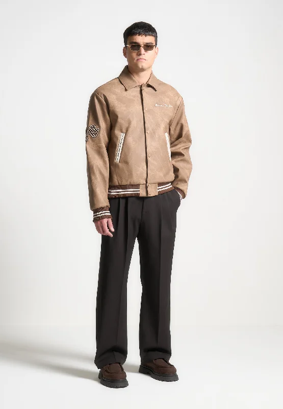 Weekend Deals That Impress Vintage Marble Varsity Jacket - Brown