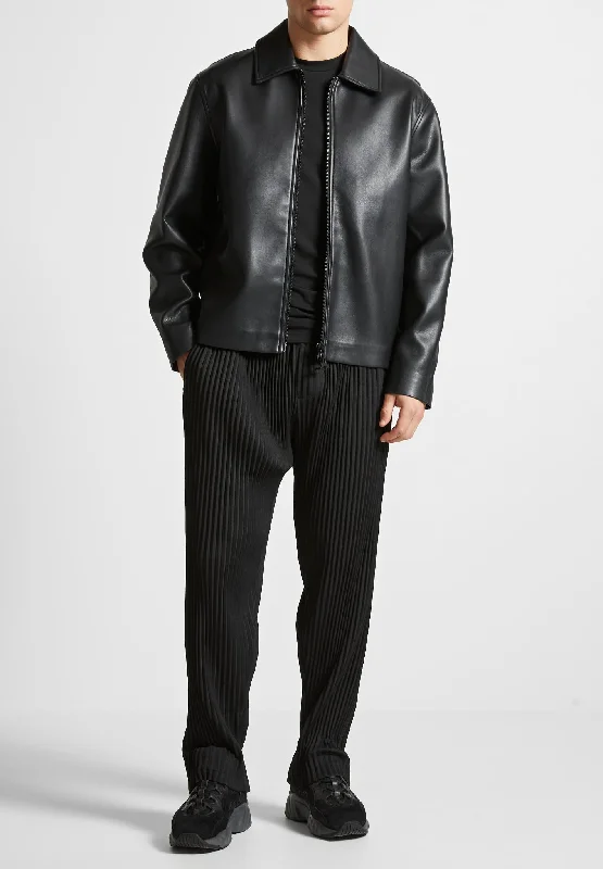 Closeout Leather Minimal Boxy Jacket - Black