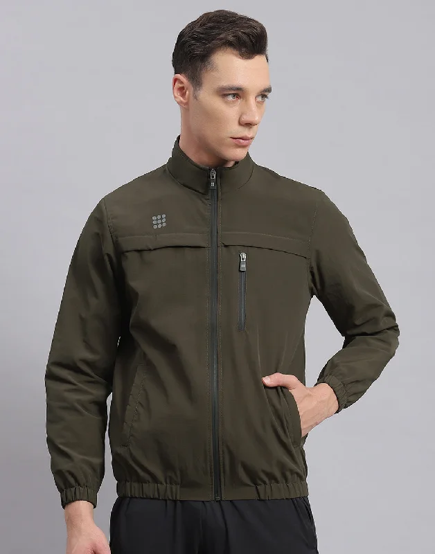 Epic Value Men Olive Solid Stand Collar Full Sleeve Jacket