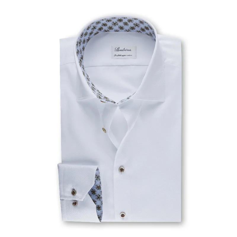 Shop the Weekend Away White Slimline Shirt with Floral Trim & Contrast Buttons - Stenströms