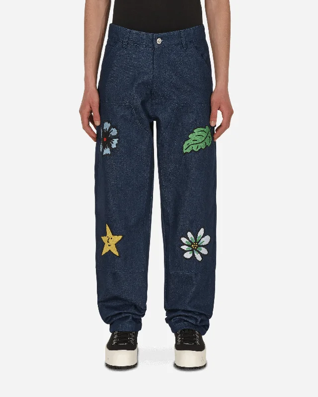Low Cost Embroidered Workwear Denim Pants Blue