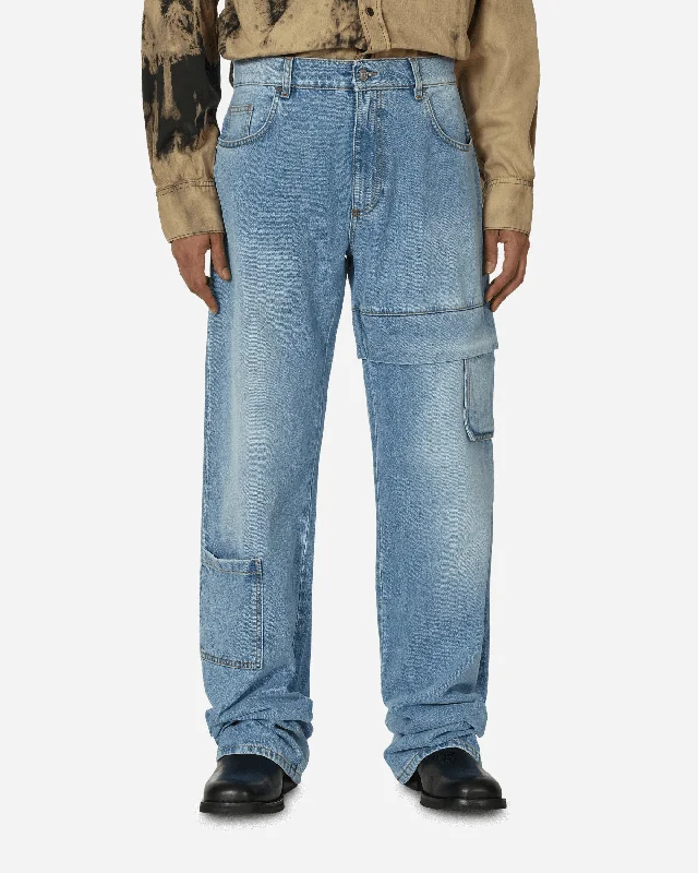 Weekend Bargains to Enjoy Oversized Denim Cargo Pants Light Blue