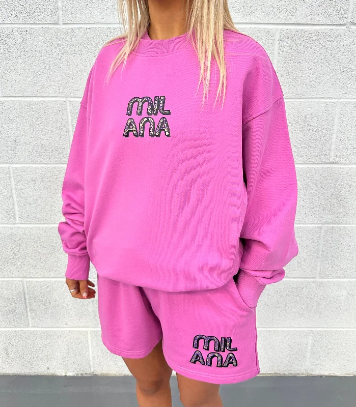 Unwind with Weekend Discounts Raspberry Embellished Sweatshirt.