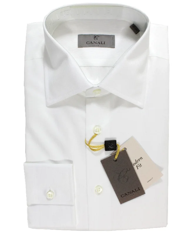 Closeout Canali Dress Shirt White Tonal Stripes - Modern Fit 40 - 15 3/4